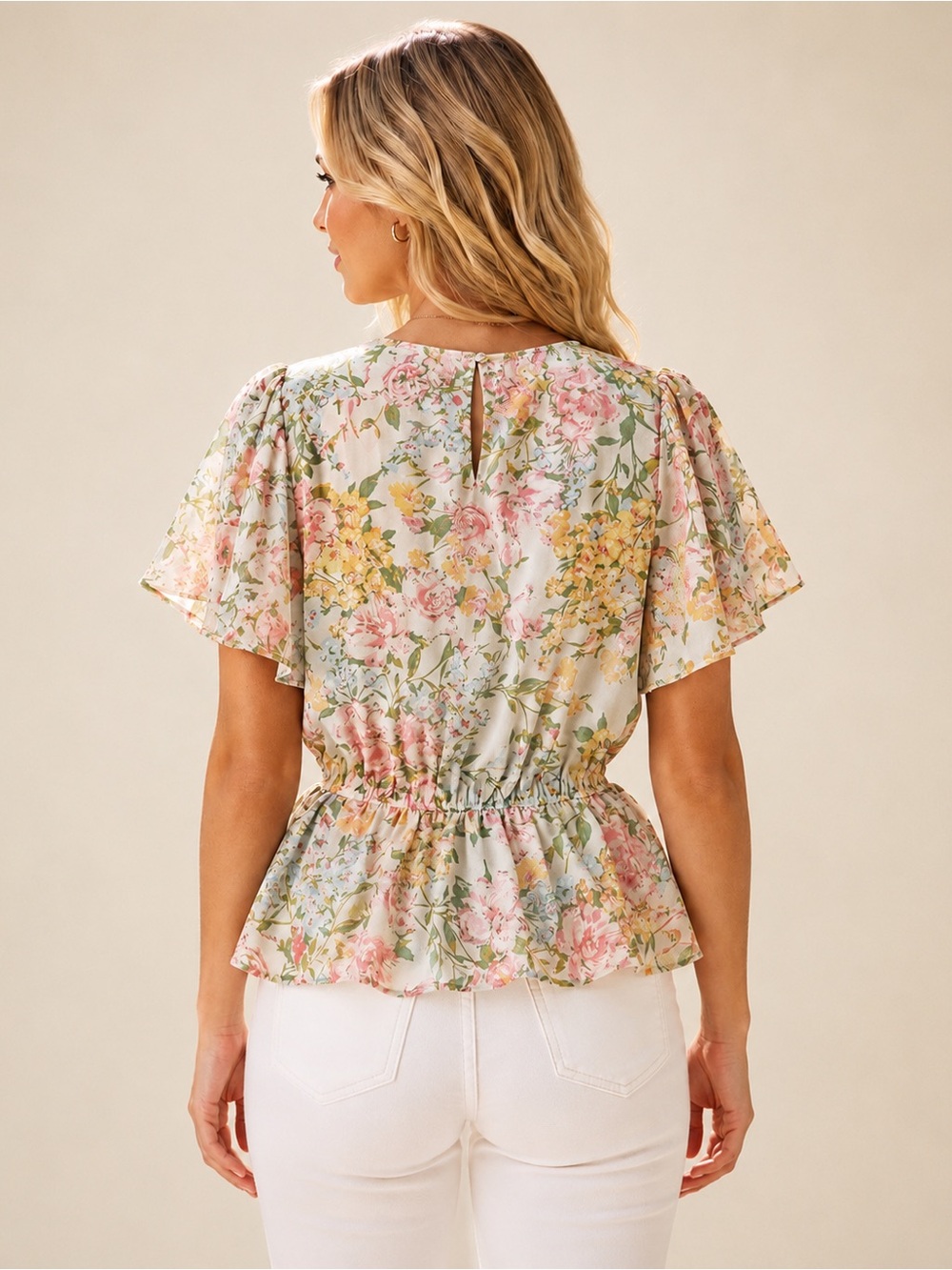 Hayden Floral Peplum Blouse Small NWT Flutter Sleeve Cottagecore Romantic Top - Picture 2 of 9